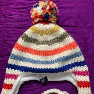 Aero knit snow hat beanie tassels warm multicolor